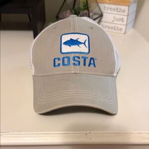 Costa Tan and White Cap with Blue Logo